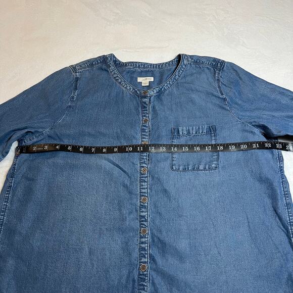 J. Jill Crewneck Denim Chambray Button Up Blouse Size L Casual Tunic Lightweight - Picture 7 of 8